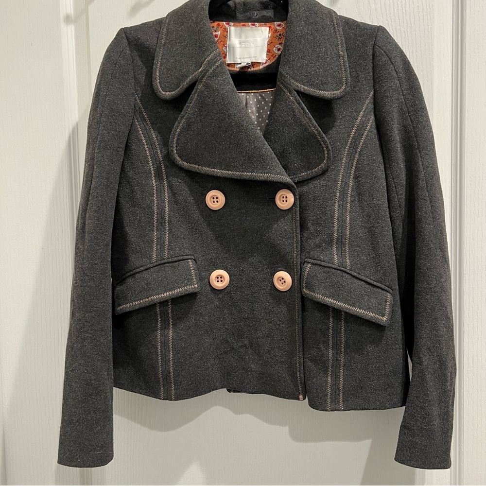 Anthropologie x ettwa Dark Gray Double Breasted Cropped jacket size 2